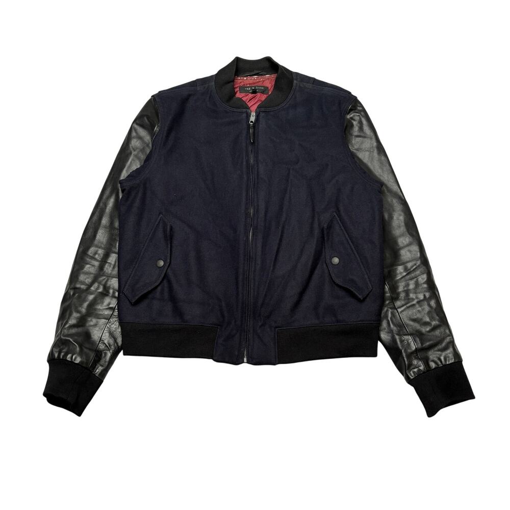 Rag & Bone Wool Calf Leather Varsity Bomber Jacket Men's 40 Retro Streetwear